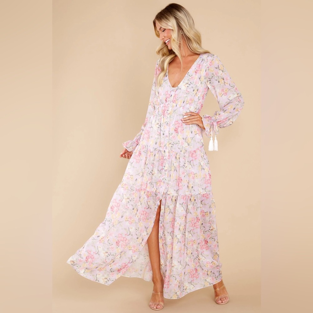 🌸 Natural Splendor Lavender Floral Print Maxi Dress🌸